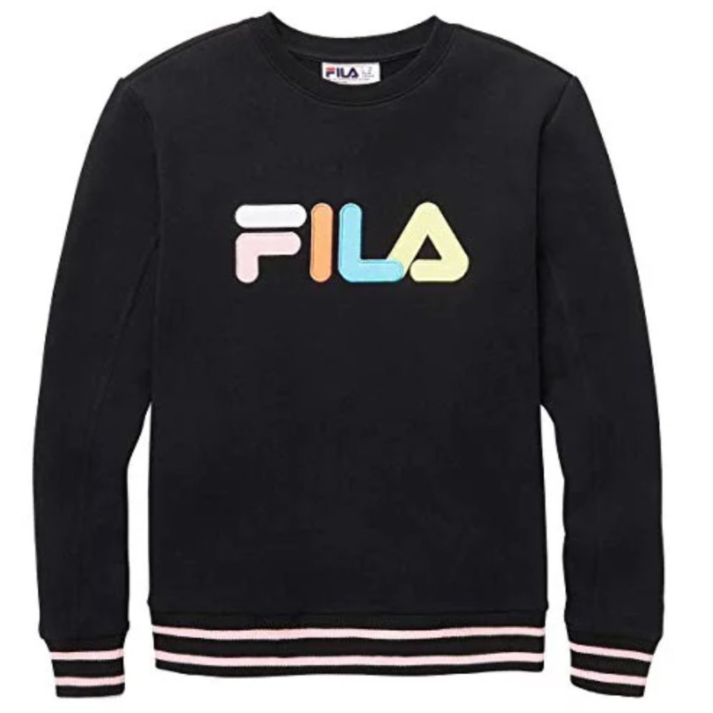 Fila Womens Terry Crewneck Sweatshirt (Black/Candy Pink, Large)